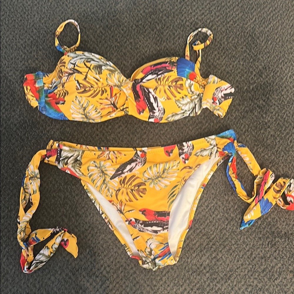 Pink and Yellow Swim Bra with Adjustable Straps B-Cup size